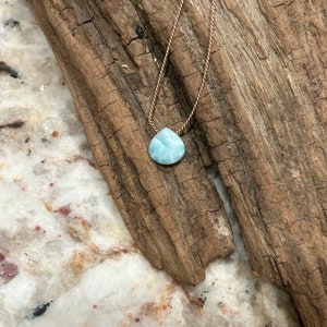 Larimar necklace, silk cord, Sterling clasp