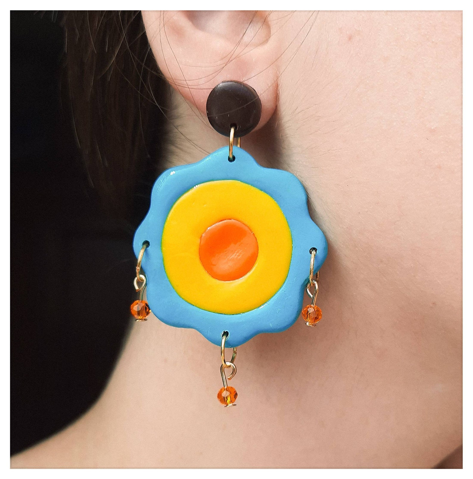 Vintage 70s colorful flower earrings Etsy