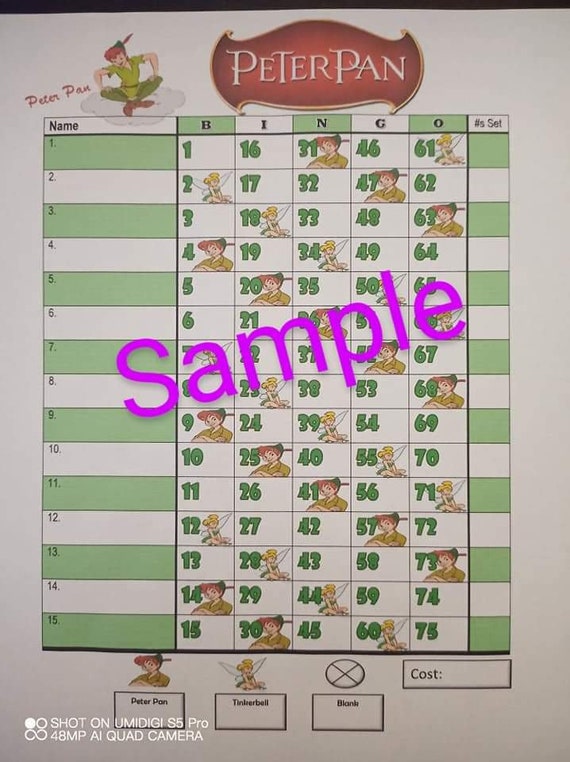 Peter Pan Bingo Board | Etsy