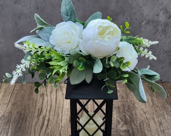 Lantern Centerpiece for Table, Lantern Swag, Lantern Topper, Farmhouse Swag, Tabletop Arrangement, Peony Eucalyptus Lamb Ear Lavender Swag