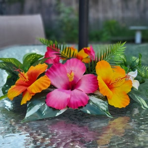 Tropical Lantern Centerpiece, Beach House Decoration, Tropical Flower Arrangement, Lantern Decoration