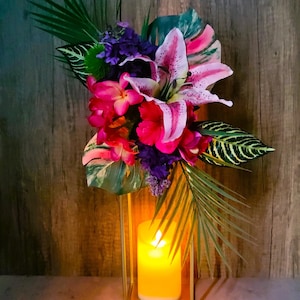 Tropical Centerpiece for Table Lantern Swag Centerpiece Tropical Flower Arrangement Summer Luau Hawaiian Decor Tropical Birthday Party
