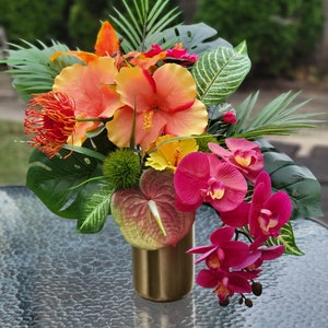 Tropical Centerpiece for Table Tropical Flower Arrangement Tropical Decor Luau Hawaiian Decor Tropical Baby Shower Birthday Tropical Flower