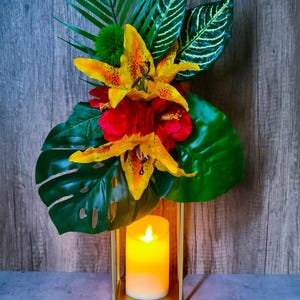Tropical Centerpiece for Wedding Lantern Centerpiece for Table Tropical Decor Beach Hawaiian Wedding Decor Tropical Flower Arrangement Swag