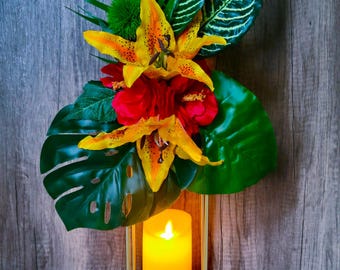 Tropical Centerpiece for Wedding Lantern Centerpiece for Table Tropical Decor Beach Hawaiian Wedding Decor Tropical Flower Arrangement Swag