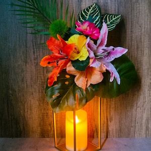 Tropical Centerpiece for Wedding Lantern Centerpiece for Table Tropical Decor Beach Hawaiian Wedding Decor Tropical Flower Arrangement Swag
