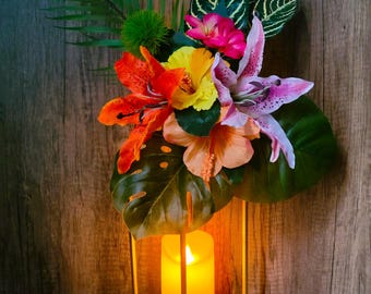 Tropical Centerpiece for Wedding Lantern Centerpiece for Table Tropical Decor Beach Hawaiian Wedding Decor Tropical Flower Arrangement Swag