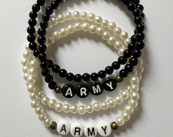 BTS ARMY Faux Pearl Friendship Style Stretchy Bracelet Set / KPOP Jewellery / 3 Sizes Available