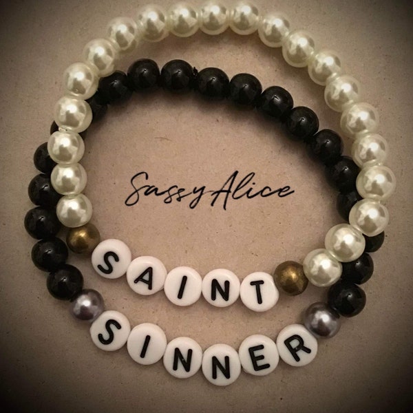 Quirky Glass Pearl Beaded Statement Bracelet Set "Saint/Sinner"