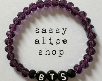 BTS Deep Purple/Black Friendship Style Glass Rondelle Beaded Bracelet / KPOP Jewellery / 3 Sizes Available