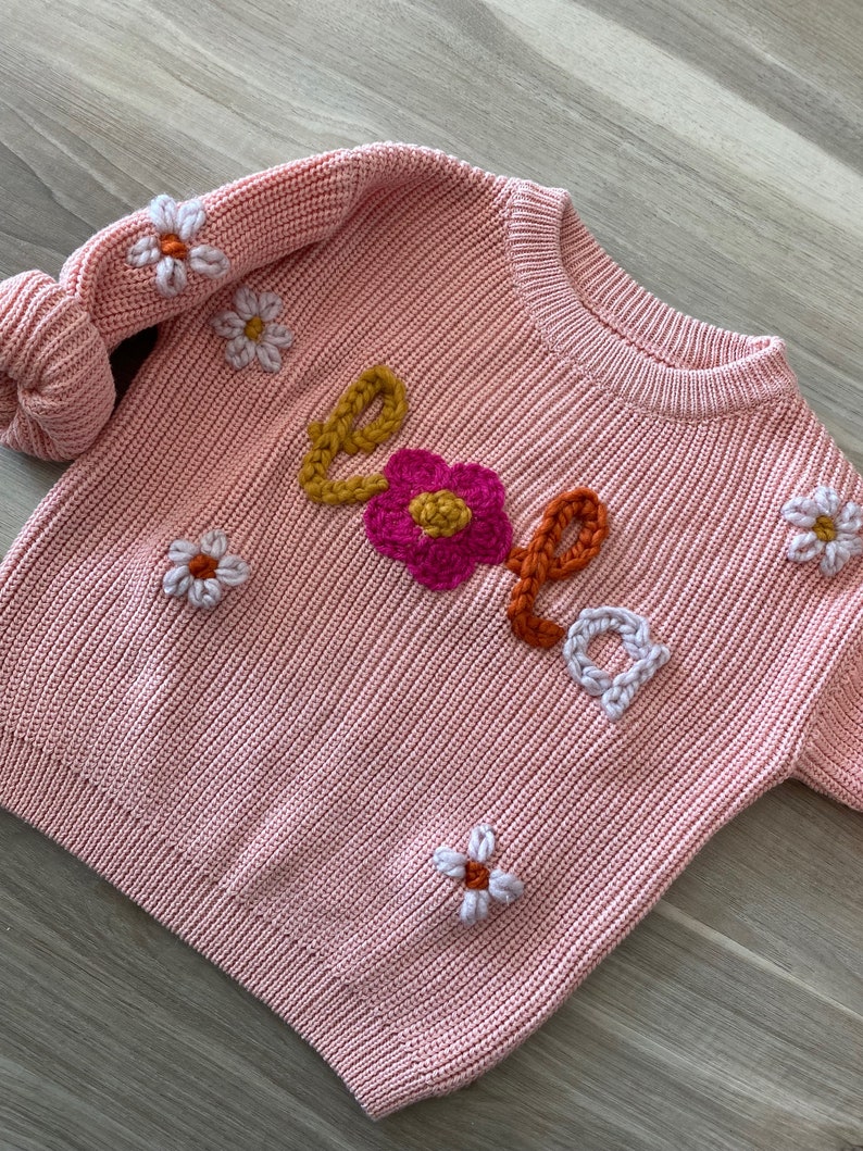 Handbestickter Baby/Kleinkind-Pullover, individuell bestickter Baby/Kleinkind-Pullover, personalisiertes Baby-Geschenk, personalisierbarer Pullover Bild 2