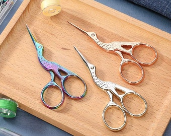 Stork Embroidery Scissors (Gold, Silver, Rainbow) - Craft Tools for Sewing and Crafting