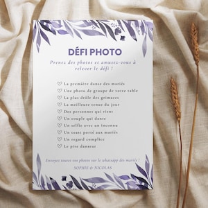 Défi photo mariage – Modèle Canva modifiable | Jeu animations invités | Carte à personnaliser