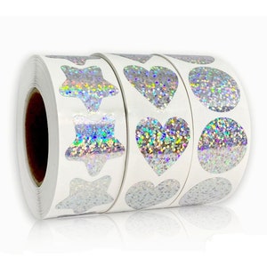 Stickers à gratter rond / cœur / étoile, 25mm x 25mm Autocollant à Gratter Cartes, Annonce grossesse, hologramme métallique, holographique