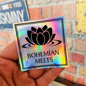 Square Rainbow Holographic Vinyl Stickers, Bulk  Shiny Holographic Labels, Personalized Holo Labels, Custom Holo Rainbow Foils Prints