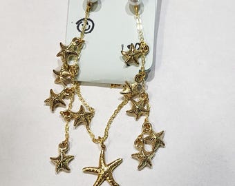 Starfish Summer Jewelry Set – Gold Beach Necklace & Dangle Earrings