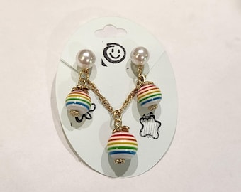 Pearl and Rainbow Jewelry Set – Striped Bead Necklace & Earrings Duo