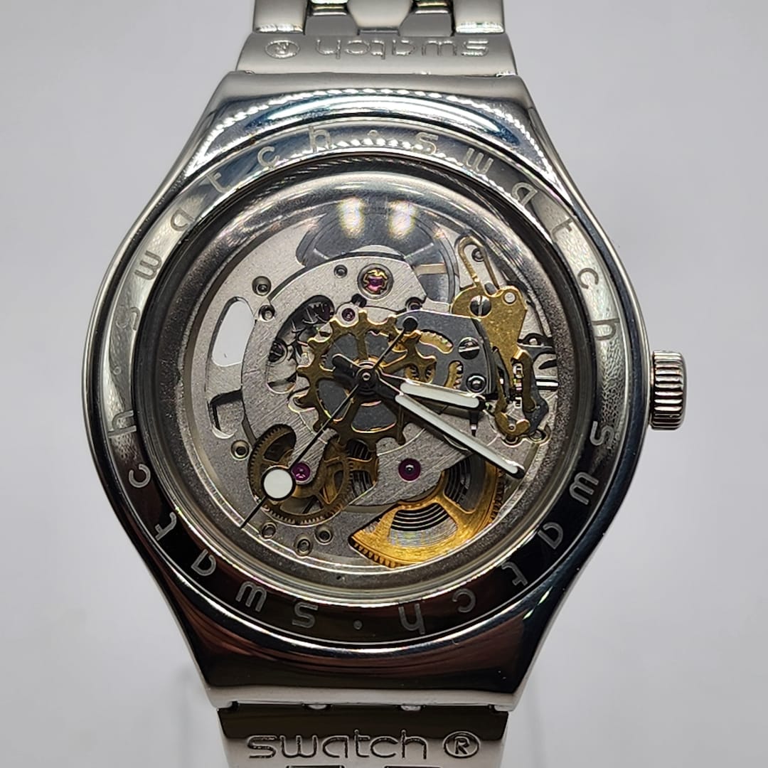 Swatch Irony Body and Soul Skeleton Automatic Men Polished Stainless Steel Watch 37mm YAS100G