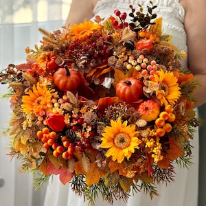 Fall Pumpkin Wreath: Maple Leaves & Berries Autumn Door Decor