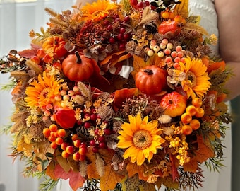 Fall Pumpkin Wreath: Maple Leaves, Berries & Pine Cones