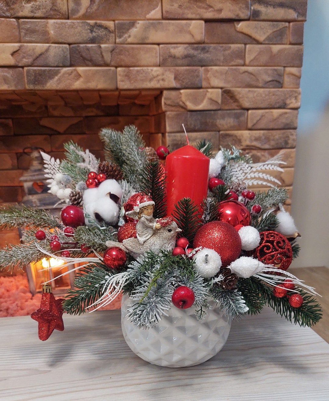 Frosted Snow Winter Centerpiece With Red Berries Table Winter - Etsy