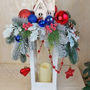 Rustic White Wooden Christmas Lantern: Farmhouse Holiday Decor