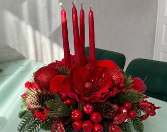 Christmas Advent Candleholder, Classic Holiday Centerpiece with Candles