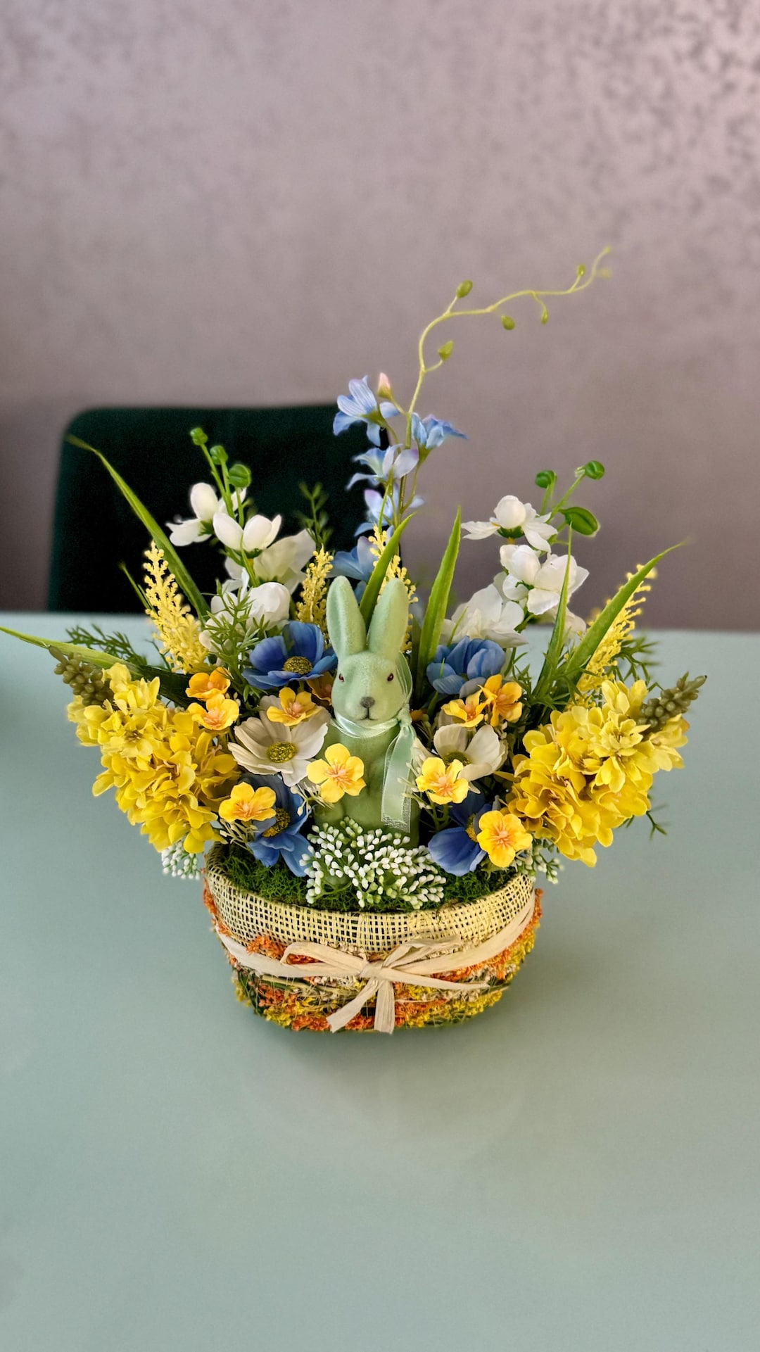 Waterfall Rabbit Arrangement Easter Centerpiece With Rabbit Spring Floral Arrangement Spring Table ...