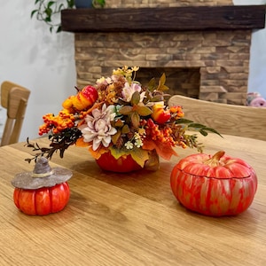 Set 3 Orange Pumpkins Centerpiece Pumpkin Table Decor Fall Table Top Autumn Home Decor Thanksgiving Table Fall Centerpieces Pumpkin Decor