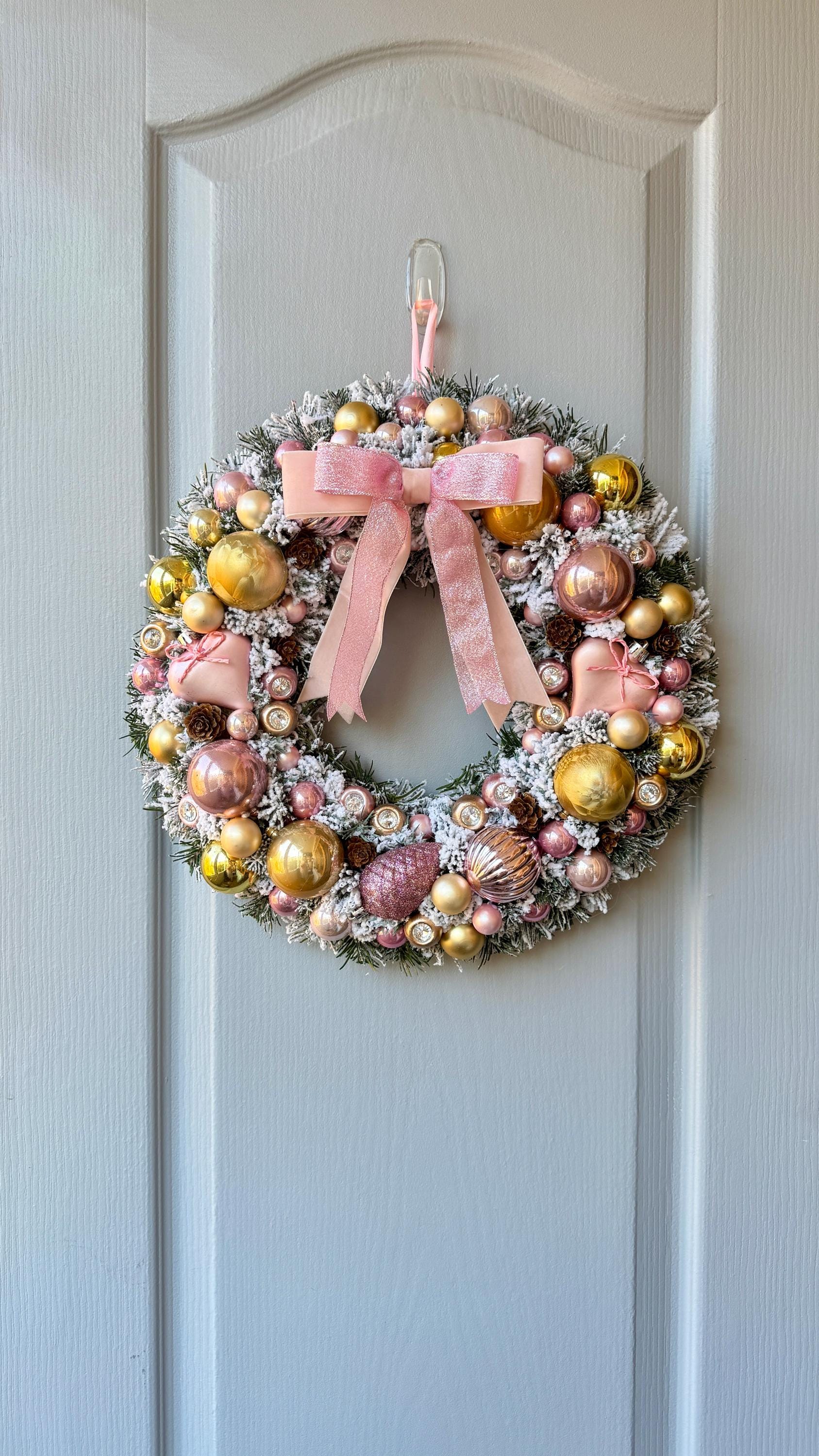 Glamorous Pink & Gold Christmas Wreath: Snowy Holiday Decor - Etsy