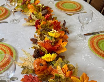 Autumn Harvest Garland: Thanksgiving Table Centerpiece, Fall Mantel Decor