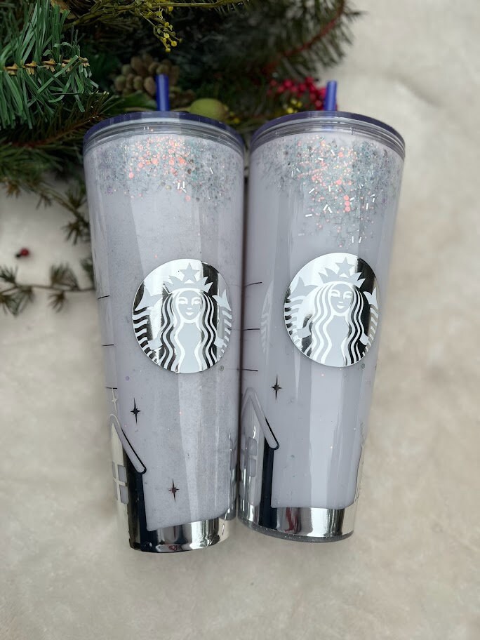 Starbucks Snowglobe Tumbler, Blue Snow Globe Tumbler, Starbucks Glitter Cup,  Starbucks Snow Globe Cup, Blue Glitter Tumbler, Winter Tumbler 