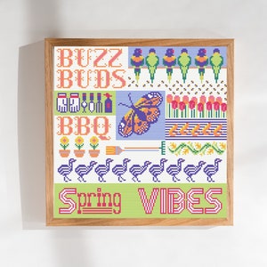 Spring vibes cross stitch pattern, seasonal sampler, PDF download