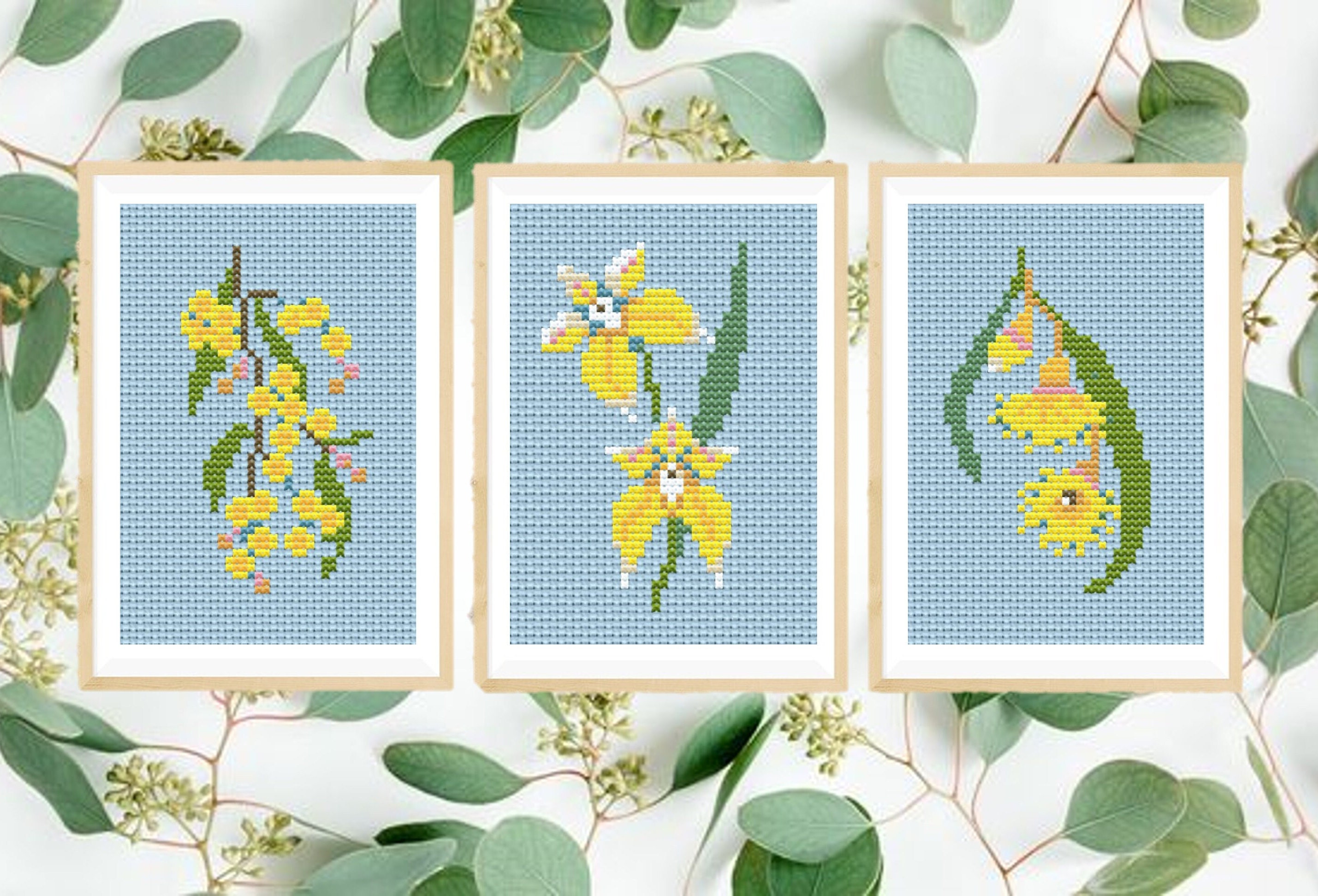 Wildflower Cross Stitch Pattern, PDF Download, Golden Wattle Etsy Australia