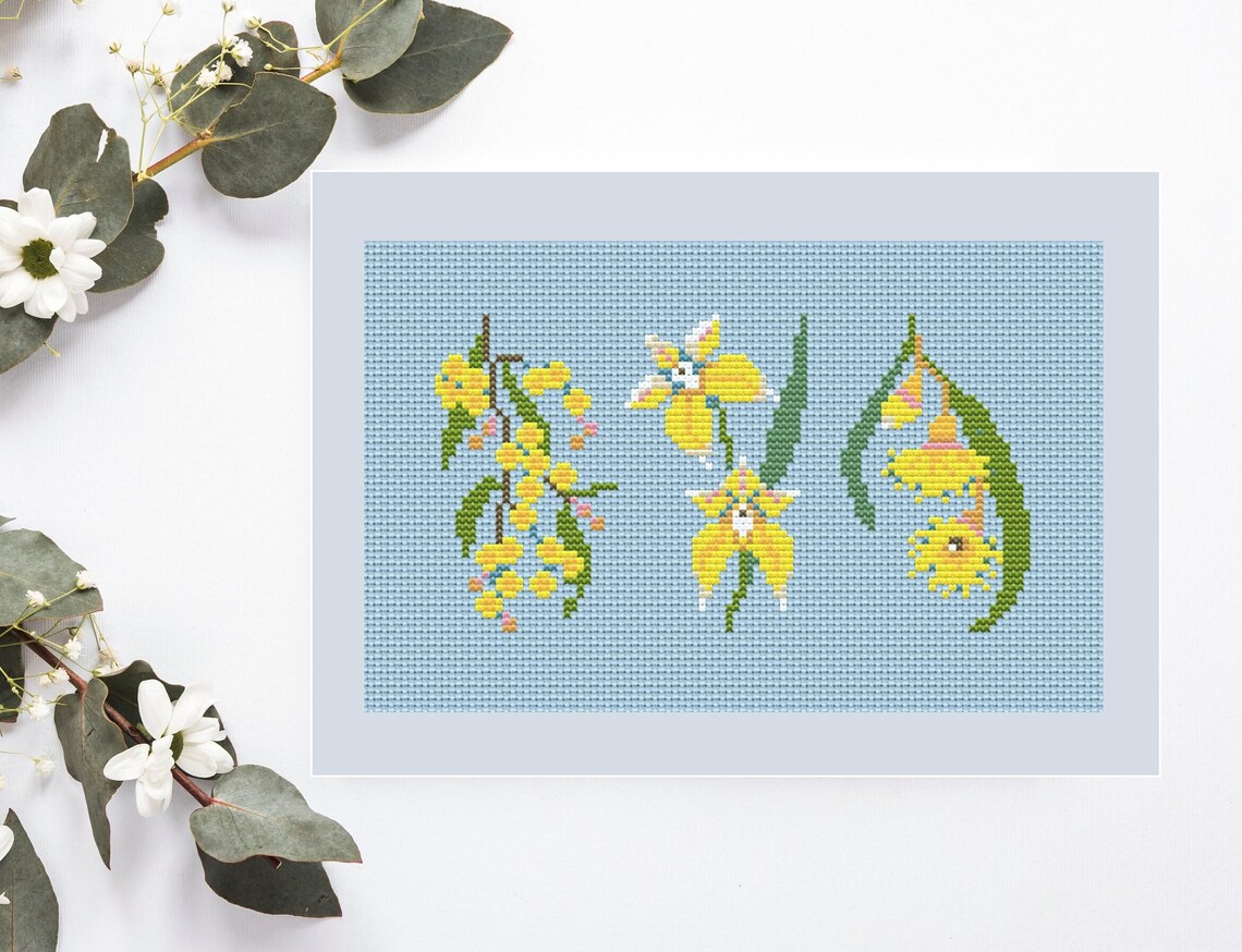 Wildflower Cross Stitch Pattern, PDF Download, Golden Wattle Etsy Australia