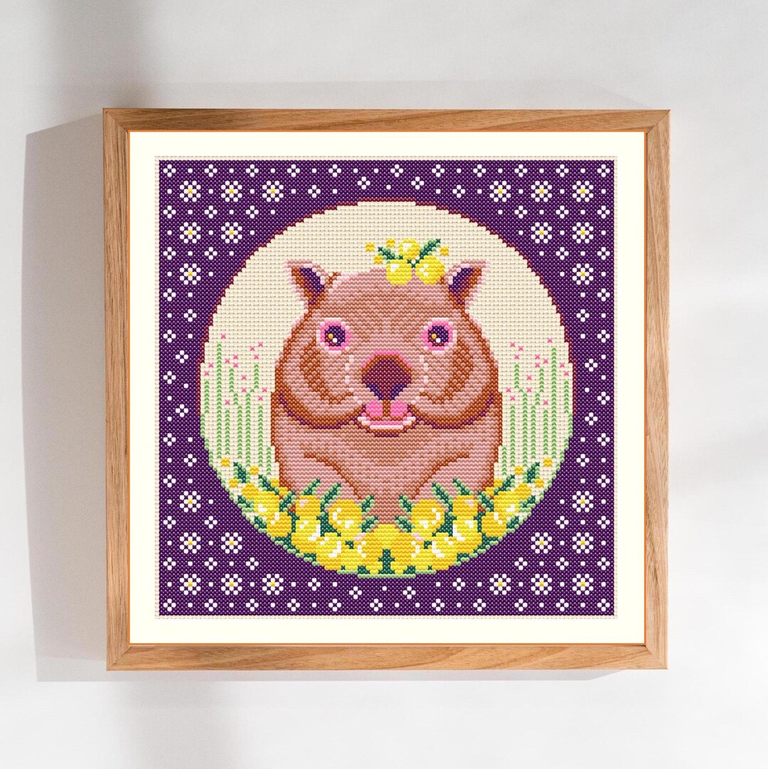 Wombat Cross Stitch Pattern, Australian Animal, Golden Wattle, PDF ...