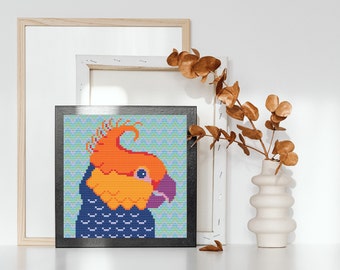Gang Gang Cockatoo cross stitch pattern, Australian bird, PDF download