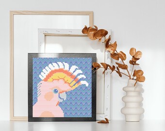 Pink Cockatoo cross stitch pattern, Australian bird, Major Mitchell, PDF download