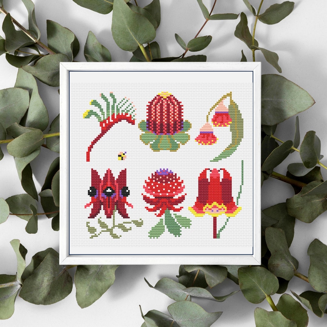 Red Wildflower Cross Stitch Pattern, PDF Download, Australian Flora, Waratah Etsy Australia