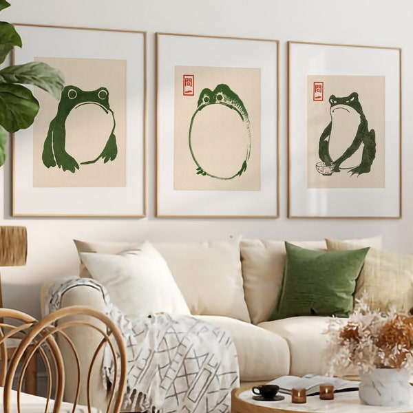 Matsumoto Shoji | Japanese Art | Frog Print | Set of 3 Prints | Printable | Muted Wall Art | Digital Download