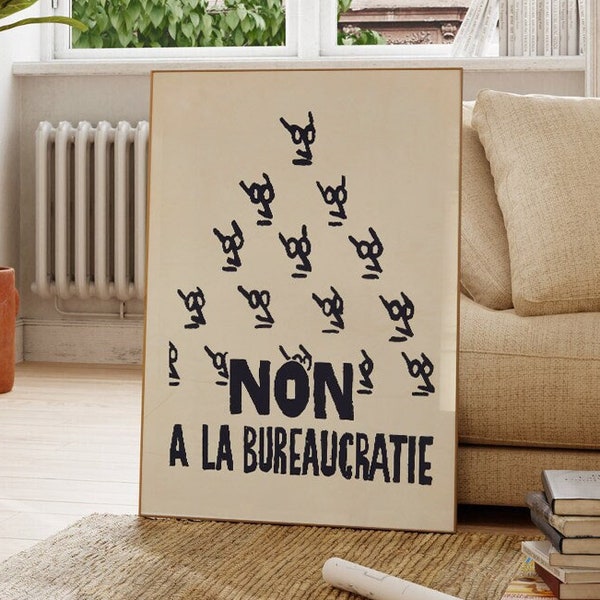 Vintage Atelier Populaire Poster Print: non a la bureaucratie | Revolution Print | Propaganda Poster |