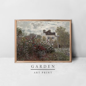 Cottage Oil Painting Rose Garden Wall Art Summer Vintage Muted Print ...
