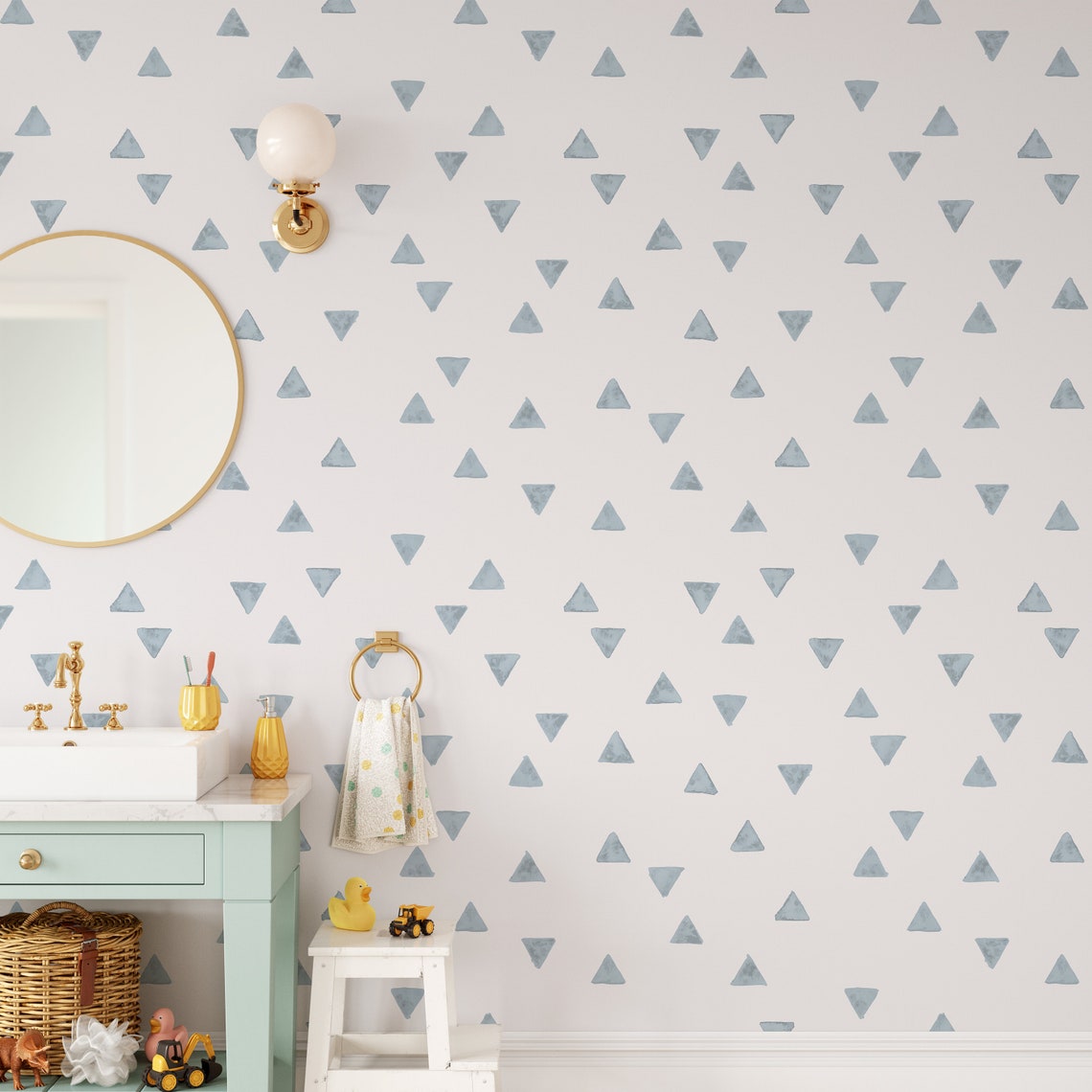 Nursery Wallpaper Baby Blue Triangle Pattern Removable Etsy