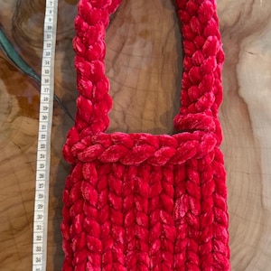 Chunky Hand Knitted Handbag, Super soft velvet yarn, Cross body, Handheld, Shoulder length strap. Chunky hand knit bag