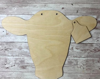 Cow Head with Ear Tag Door Hanger | Unfinished | Make Your Own | Do It Yourself