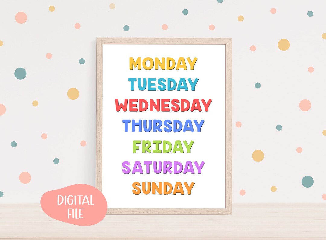 Days of the Week Printable Poster, Nursery Wall Art, Educational ...