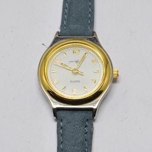 YVES LAFFOND two-tone round watch, women&#39;s watch, small watch, nubuck leather strap
