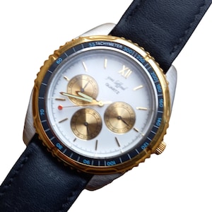 YVES LAFFOND multi-function two-tone watch white background rotating bezel
