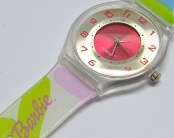 Vintage ultradünne Plastikuhr mit Barbie-Armband