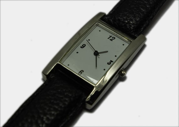 Vintage rectangular chrome watch with 4 numbers o… - image 2